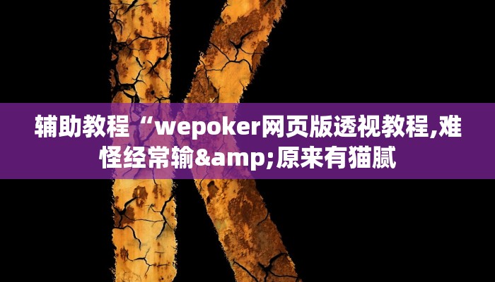 辅助教程“wepoker网页版透视教程,难怪经常输&原来有猫腻
