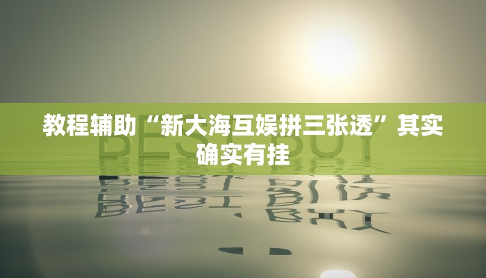 教程辅助“新大海互娱拼三张透”其实确实有挂
