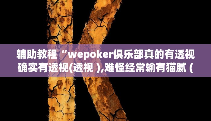 辅助教程“wepoker俱乐部真的有透视确实有透视(透视 ),难怪经常输有猫腻 (透视)