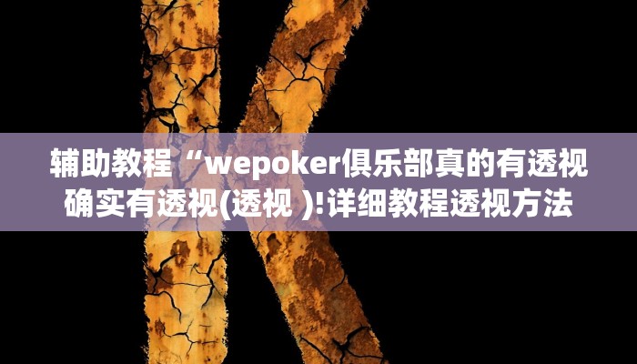 辅助教程“wepoker俱乐部真的有透视确实有透视(透视 )!详细教程透视方法